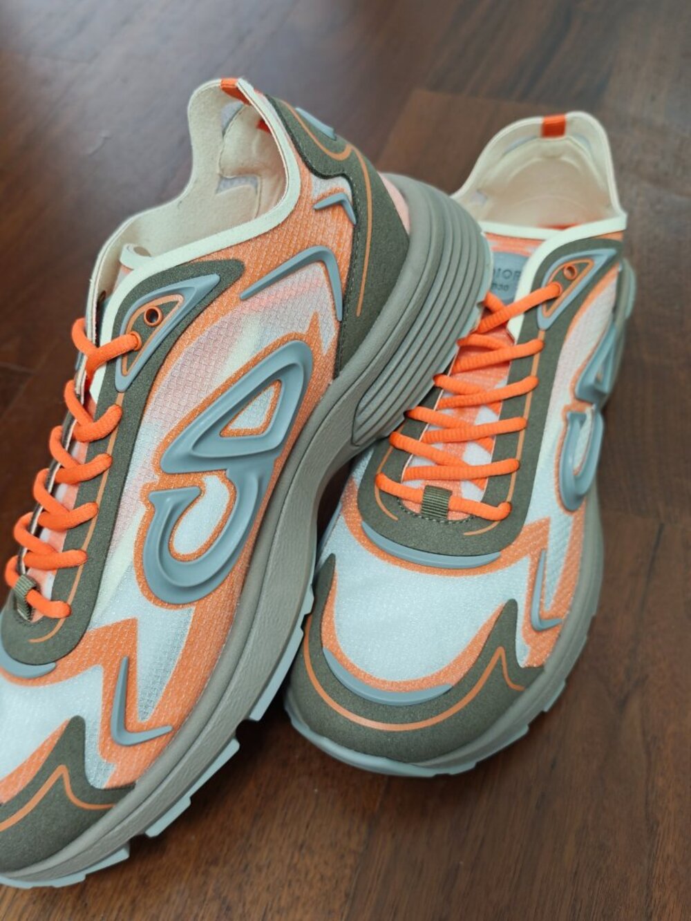 Retro Color‑Block Mesh Dad Sneakers White Orange Olive Green Streetwear Shoes - Picture 3 of 7